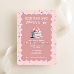 Editable,Have your cake and eat it TWO birthday invitation, funny and unique birthday invitation,print at home,2nd birthday party invitation