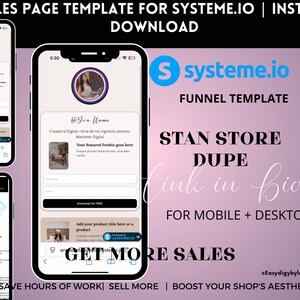 Plantilla de embudo de Systeme.io: Página de destino con enlace a la biografía para ventas digitales