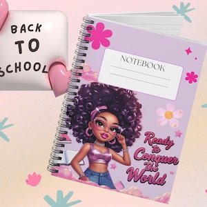 Caderno espiral para meninas - Material escolar - Diário fofo afro-latina para adolescentes - Caderno estilo Bratz - Presente personalizado para estudantes
