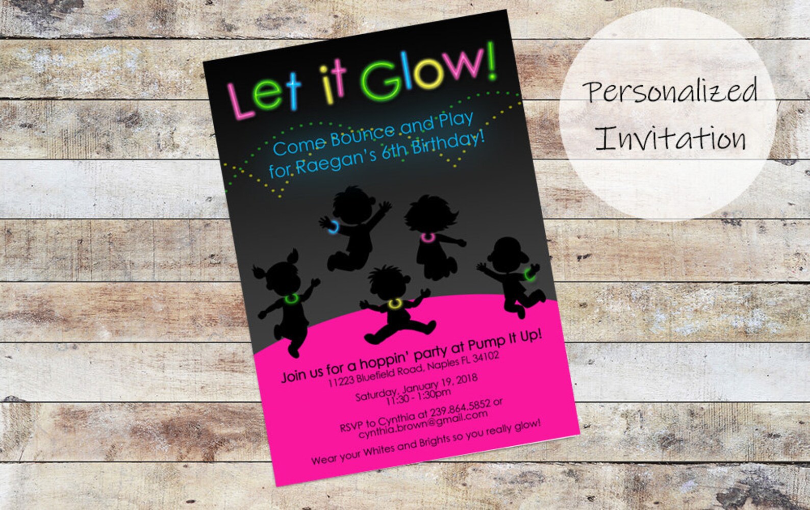 Bounce House Pump It Up Glow Birthday Invitation Jumping Etsy