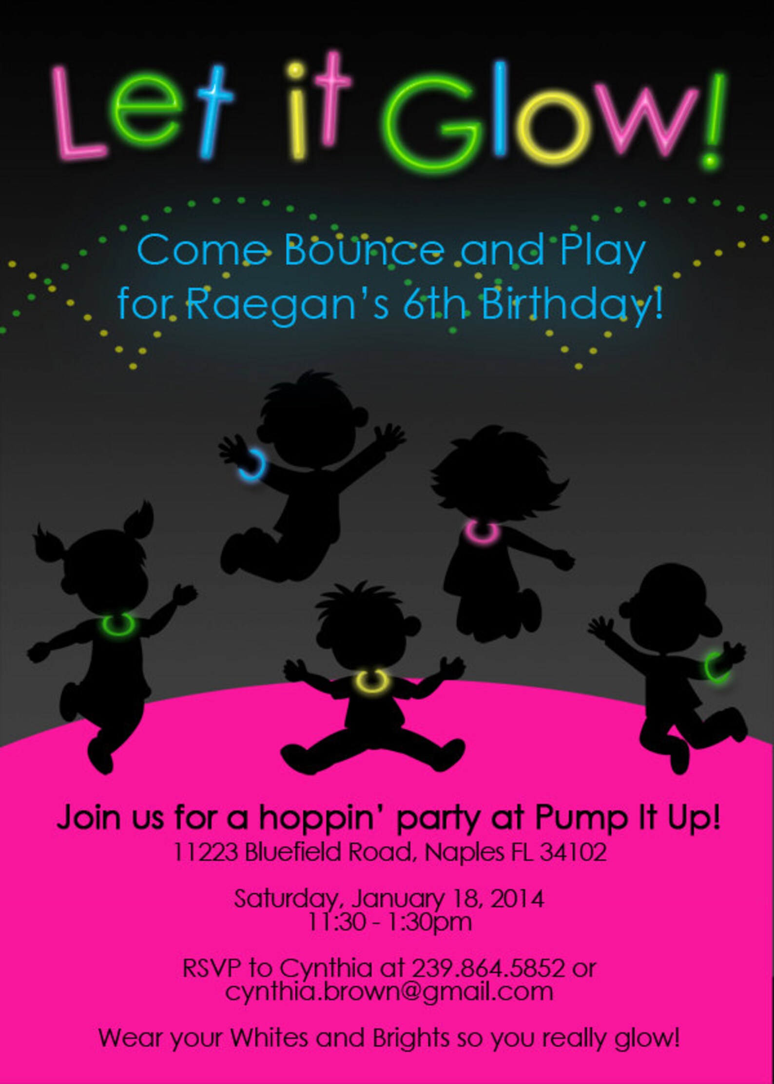 Bounce House Pump It Up Glow Birthday Invitation Jumping Etsy