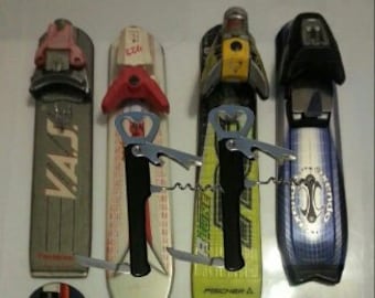 Bottle Opener Hanger made from recycled ski tail makes is a great apres ski gift for any man cave.