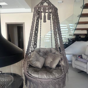 Macrame Hammock Chair, Macrame Round Swing, Hanging Cotton Macrame Hammock Chair, Macrame Swing Chair