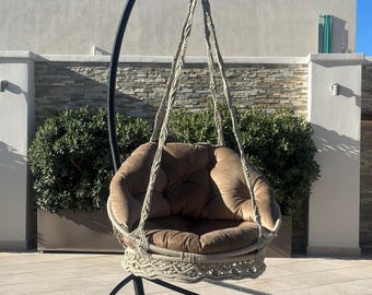 Columpio de algodón macramé, silla colgante, silla columpio, silla columpio macramé, silla colgante para interior, columpio para exterior