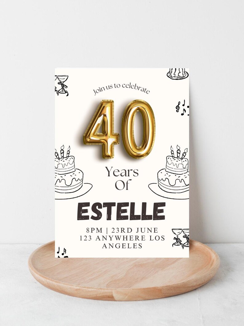 Elegant 40th Birthday Invitation Template | Printable Party Invite ...