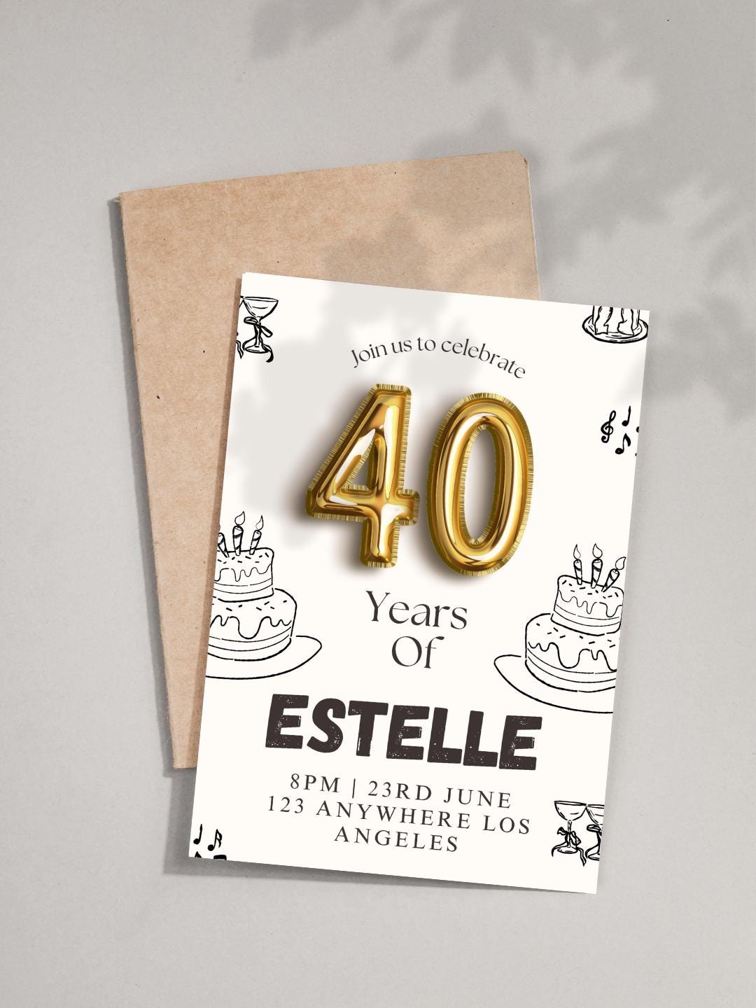 Elegant 40th Birthday Invitation Template | Printable Party Invite ...