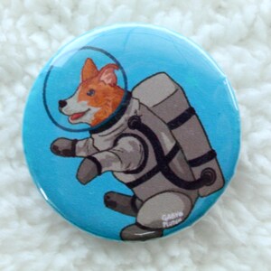 Space dog astronaut metal button