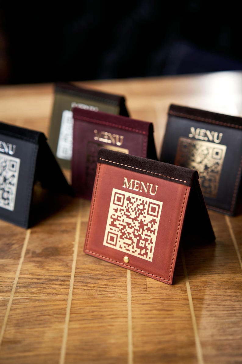 Leather QR Code Table Sign, Scan to Pay Restaurant Menu Stand, Wedding ...