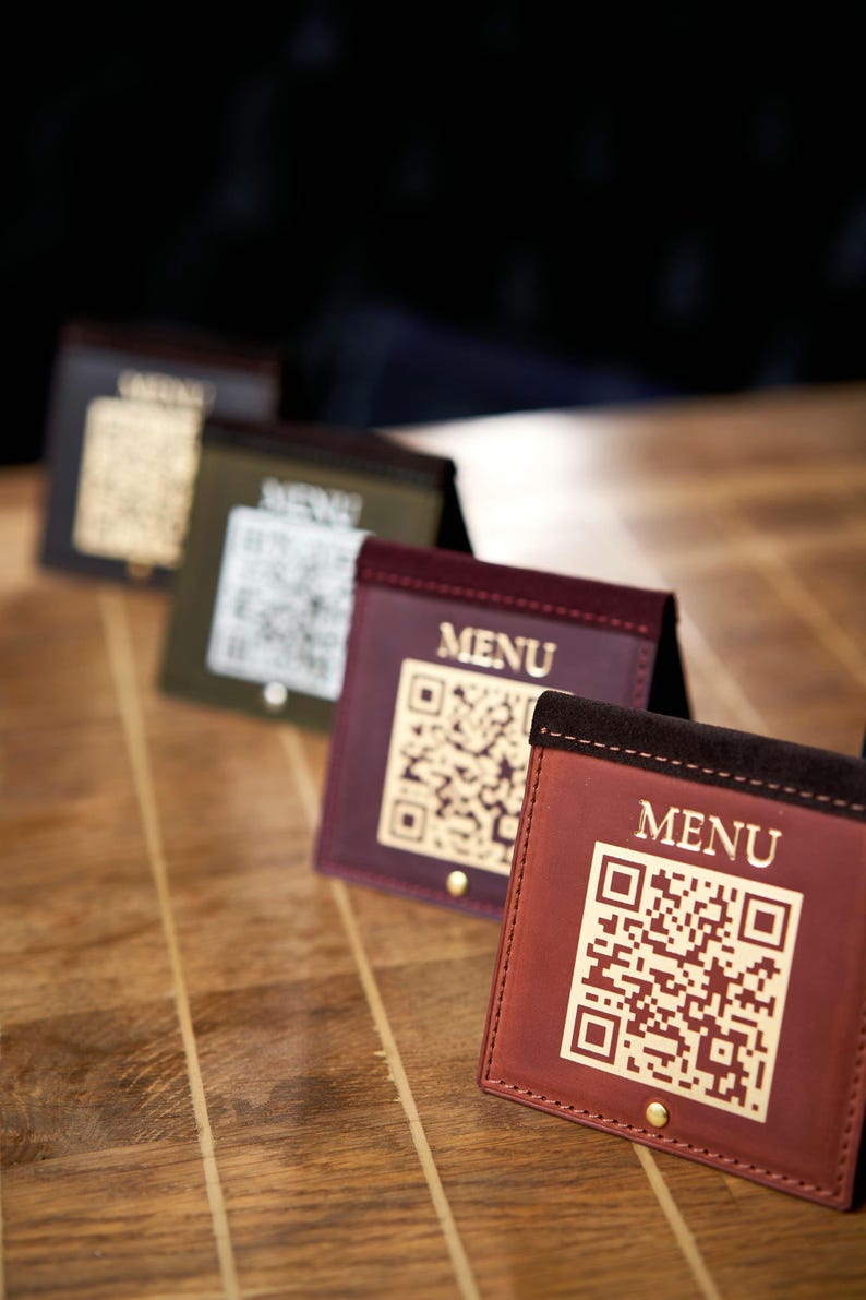 Leather QR Code Table Sign, Scan to Pay Restaurant Menu Stand, Wedding ...