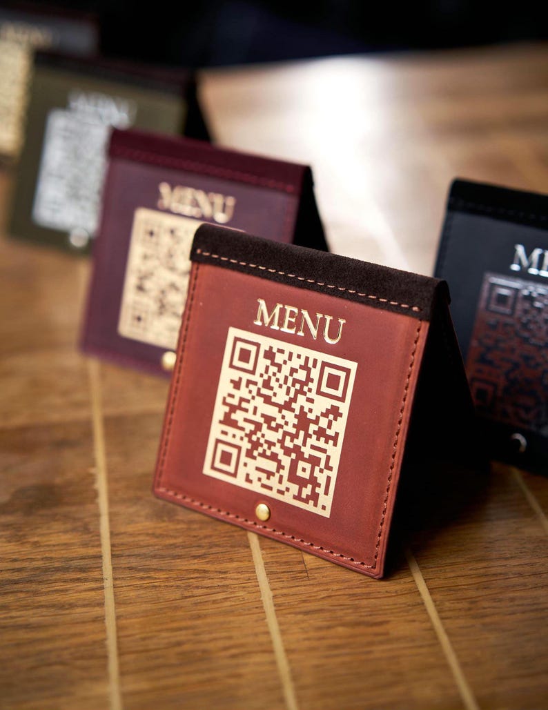 Leather QR Code Table Sign, Scan to Pay Restaurant Menu Stand, Wedding ...