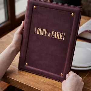 Skórzana okładka na menu restauracji A4, spersonalizowany uchwyt na menu do kawiarni i baru, elegancki skórzany notes do restauracji
