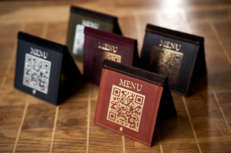 Scan For Menu Table Sign Leather QR Code Table Sign, Scan to Pay Restaurant Menu Stand, Wedding ...
