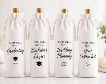 Personalized Wine Bag Graduation Gift Wedding Planning Gift Bachelor’s Degree Custom Wine Bag, Personalized White Canvas Bottle Gift Bag