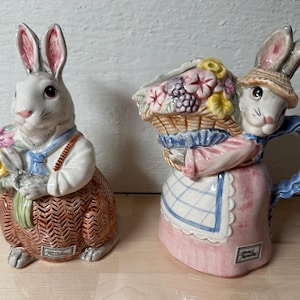 Vintage Fitz and Floyd Bunny Rabbit Lidded Sugar Bowl and Cream Pitcher Set