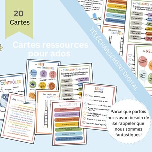 カード 20 枚バンドル、FRANÇAIS、青少年、十代の若者たち、エスタイム ド ソワ、自尊心、メンタルヘルス、自己愛、自己規制、感情、ビアンエトル
