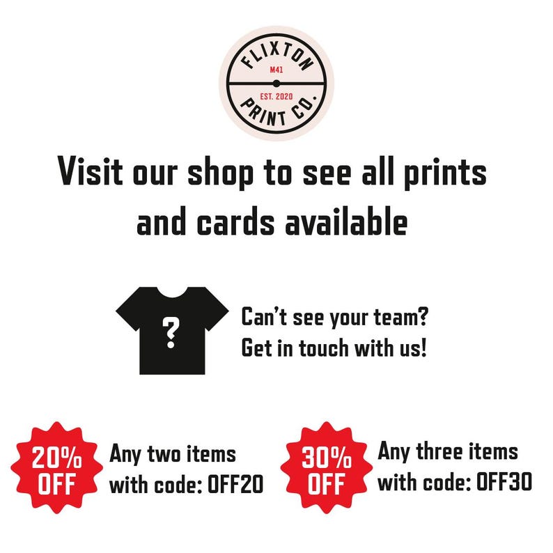 May include: White background with text and graphics. The top of the image has a circular logo with the text "FLIXTON PRINT CO." and "EST. 2020." Below the logo is the text "Visit our shop to see all prints and cards available."
