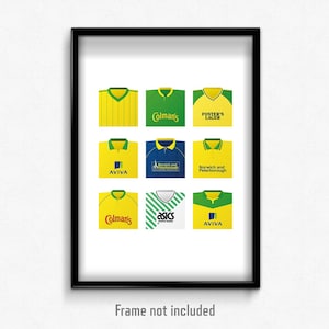 Norwich Classic Shirts Print | Retro Football Poster Wall Art for Norwich Fans | 80s 90s 00s Kit Gift