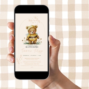 Digital Invitation Baptism-Customizable Graphics-Customizable Invitation-Baptism Boy and Girl-Teddy Bear Theme