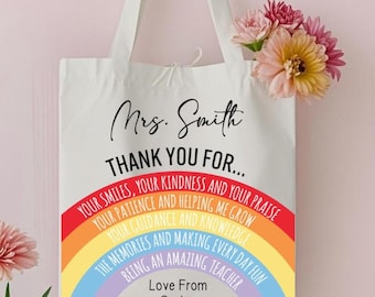 Teacher Canvas Tote Bag, Personalized Teacher Bag, Teacher Appreciation Gifts, Personalized Gift for Teacher Leaving School Gifts Grad