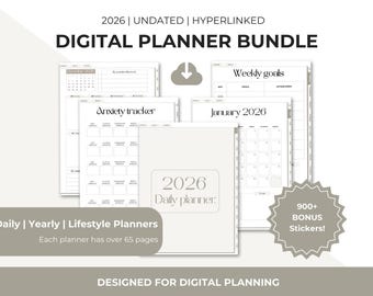 2026 Digitaler Planer | Daily, Undatiert & Lifestyle Planer + Bonus Sticker und Cover | Canva Vorlage | Sofort Download