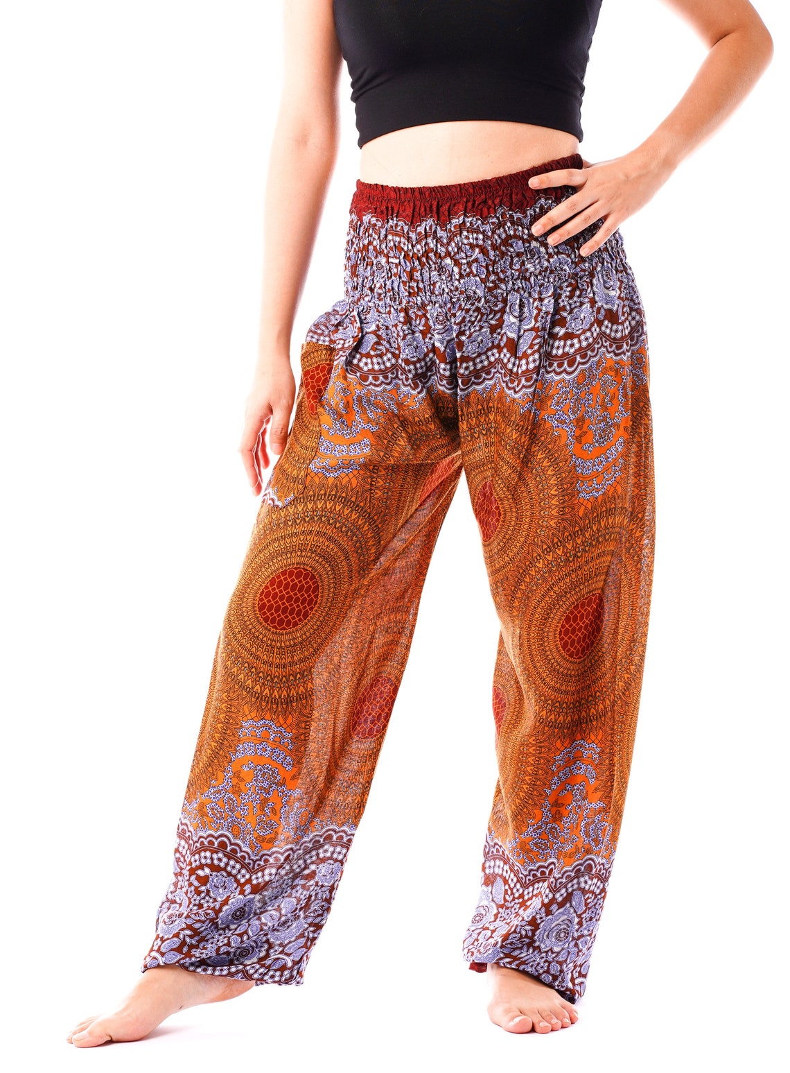 Yoga Pantalones Hippies Harem Bohemain Boho Mujer Smocked Etsy