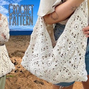 Crochet bag pattern, Granny square bag, Crochet beach bag pattern, Crochet boho tote pattern, Crochet granny square bag, Easy crochet bag