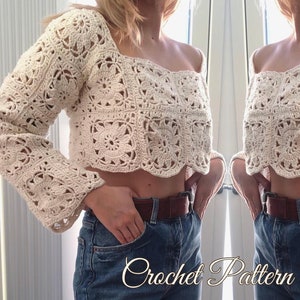 Granny Square Sweater Pattern, Crochet Blouse, Crochet sweater Pattern, Crochet Top Pattern
