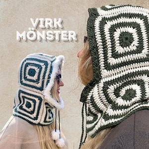 Virkad balaklava mönster, Mormorsrute-balaklava virkmönster, virka mössa, virkmönster luva, balaklava mönster