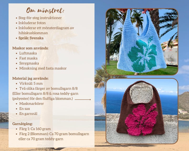 Letar du efter ett roligt och kreativt virkmönster? Detta virkmönster för en Hibiskusblomma väska är perfekt för både nybörjare och erfarna virkare! Skapa en unik väska med en vacker hibiskusblomma som dekoration. Med lättförståeliga instruktioner och steg-för-steg-bilder kan du enkelt följa med och skapa din egen handgjorda väska.