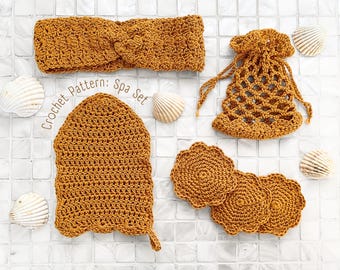 Crochet Spa Kit Pattern Bundle, Easy Beginner Crochet, Crochet Gift Set, Crochet Face Pads, Scrubby, Headband, Multiple Patterns PDF