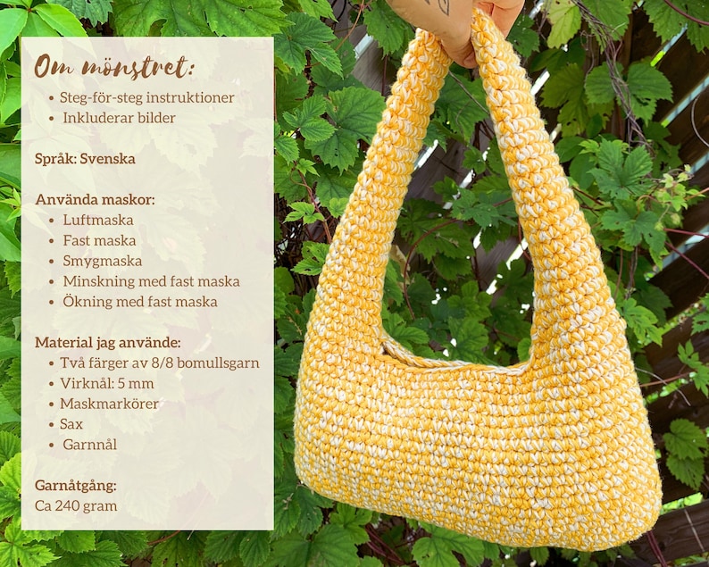 Virkmönster handväska, virkad axelväska, virka väska, virkad väska PDF mönster, virkmönster väska, nybörjarvänlig virkmönster baguette bag image 10