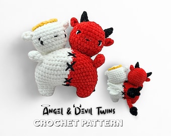 Angel & Devil Twins Crochet Pattern, Crochet monster PDF, conjoined twin amigurumi, Creepy Cute Twin Crochet Pattern, Two-headed Amigurumi