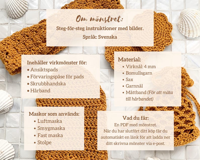 Virkmönster: Enkelt gåvoset i 4 delar

Ett fint och enkelt virkmönster för dig som vill göra en handgjord present. Setet innehåller ansiktspads med tillhörande förvaringspåse, ett mjukt hårband och en skrubbvante. Lätt att virka, snabbt att göra och perfekt att ge bort till mamma, en vän eller någon som behöver lite omtanke. 🧶💝