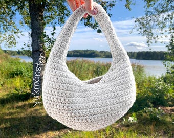 Virkmönster väska, virkad rund väska, liten virkad handväska, modern virkad clutch, virkad axelväska, virkad väska bomullsgarn, PDF mönster