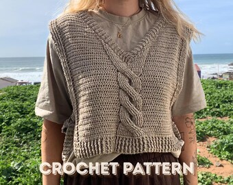 Crochet vest pattern, Cable crochet vest PDF, Women’s vest, Cable vest, Side tie vest pattern