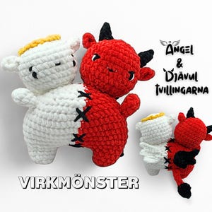 Ängel & Djävul Tvillingar Virkmönster, Amigurumi PDF, Virkad Monsterfigur, Virkmönster Ängel och Djävul, Digitalt Mönster