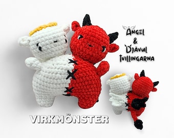 Ängel & Djävul Tvillingar Virkmönster, Amigurumi PDF, Virkad Monsterfigur, Virkmönster Ängel och Djävul, Digitalt Mönster