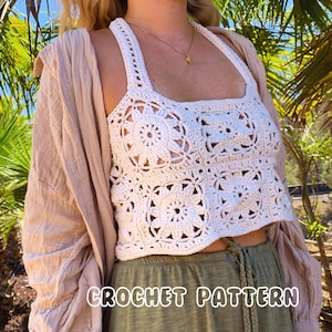 Granny square top pattern, crochet summer top, crop top pattern, Crochet top, summer top crochet, tank top pattern, Boho top