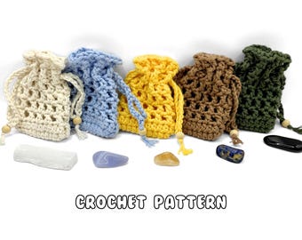 Crochet Drawstring Pouch Pattern, Crochet Crystal Pouch, Drawstring Gift Bag, Easy Crochet Pouch, Gemstone Bag, crochet small pouch pattern