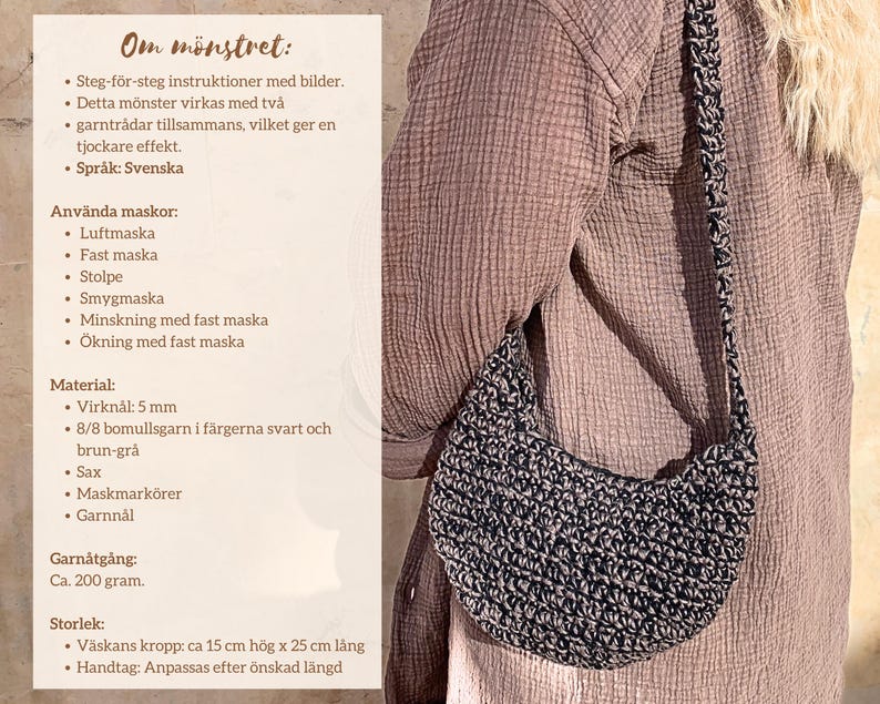 Den här virkade crossbody-axelremsväskan är perfekt för dig som vill ha en stilren och praktisk handväska att bära varje dag.