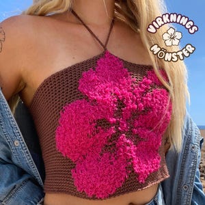Virkmönster sommar topp, hibiskus top, virkad crop top, enkel sommar topp, virkad strandtopp, hawaii blomma mönster, virkat linne