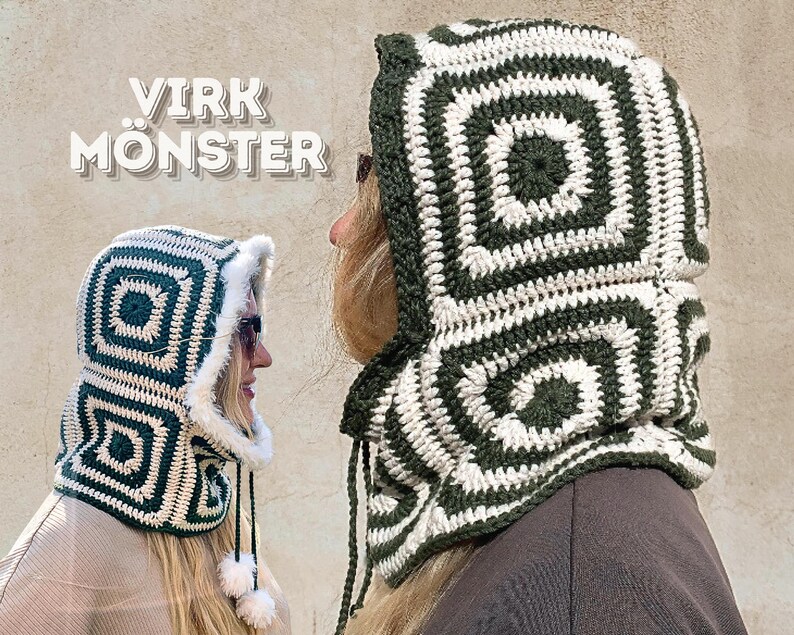 Virkad balaklava mönster, Mormorsrute-balaklava virkmönster, virka mössa, virkmönster luva, balaklava mönster