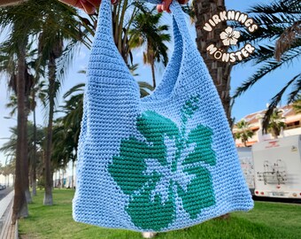 Virkmönster väska med Hibiskusblomma mönster virkad sommarväska virkad hibiskus väska blommig diy tote bag virkmönster sommar väska virkad