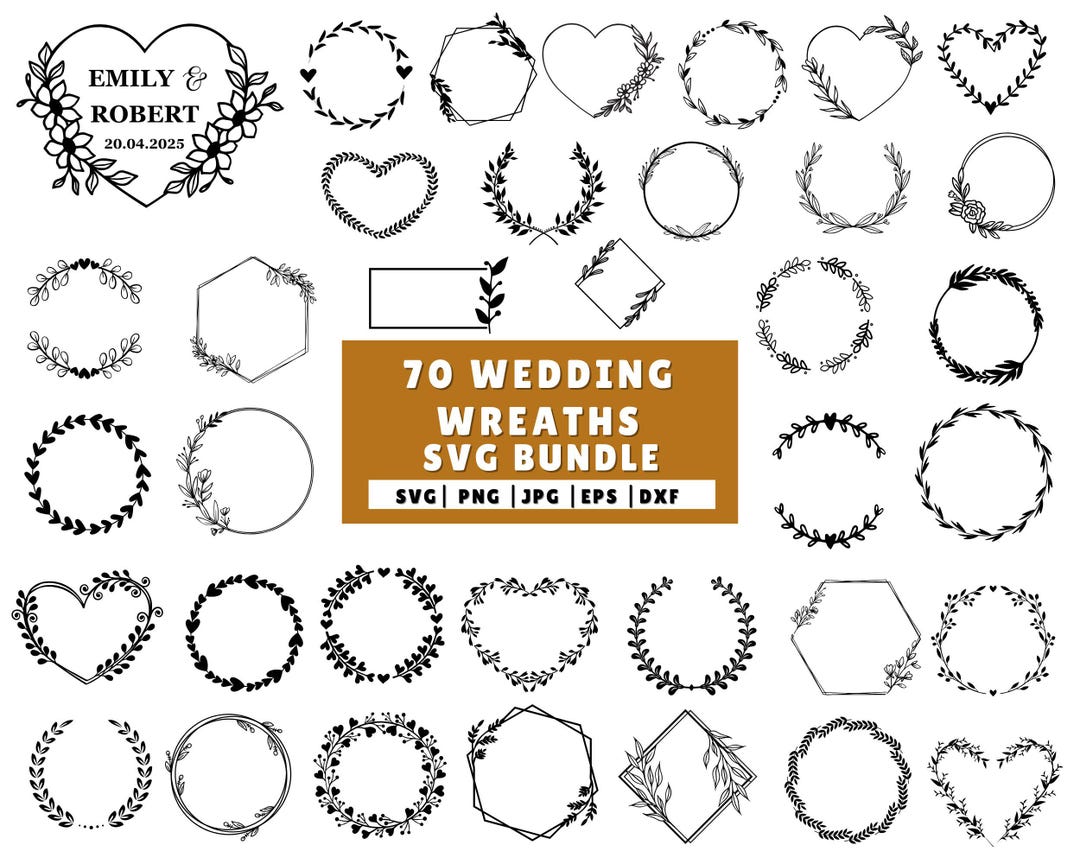 Wedding Wreaths SVG Bundle, Floral Wedding Sign Circle Laurel Wreath ...