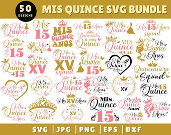 Mis Quince SVG Bundle, Quinceaños SVG, Mis Quince Anos, Mis Quince Squad SVG, Geburtstag Familie SVG, Cut File für Cricut