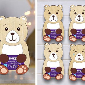 Spersonalizowany uchwyt na kartę podarunkową Baby Shower SVG, prezent urodzinowy, uchwyt na kartę podarunkową Teddy Bear, nowe dziecko, plik SVG do cięcia laserowego, natychmiastowe pobieranie
