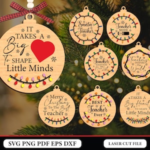 Arquivo de corte a laser para enfeites de Natal de professor Svg, Papai Noel favorito para professor Svg, enfeites de Natal redondos Svg, presente de Natal, - Arquivo Glowforge Svg