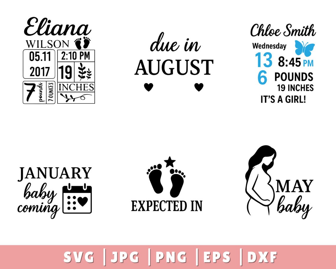 Birth Announcement SVG Bundle, Baby Stats Template, Birth Stats Svg ...
