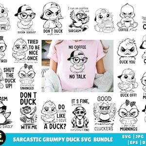 Grumpy Duck  SVG Bundle, Grumpy SVG, Grumpy Funny Animals, Funny Duck Png, Animals Clipart, Grumpy Coffee SVG, Duck Vector, Cartoon Animals