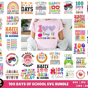 Pacchetto SVG 100 giorni di scuola, Buoni 100 giorni di scuola, 100 giorni più luminosi, Pacchetto SVG Ritorno a scuola, Pacchetto scuola svg, Maglietta della scuola SVG